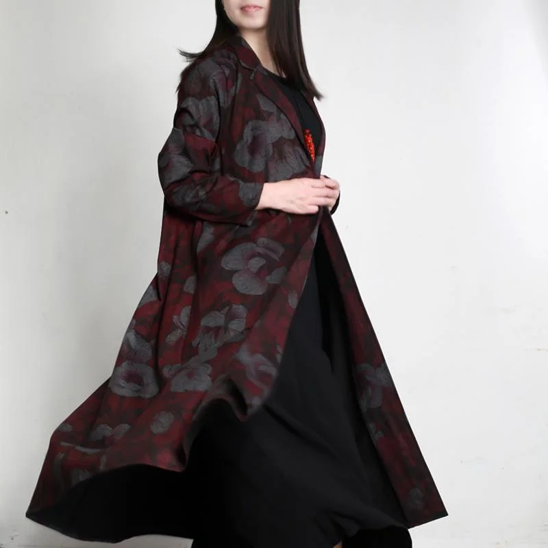 2017 new print cotton coat burgundy plus size elegant trench coat winter warm