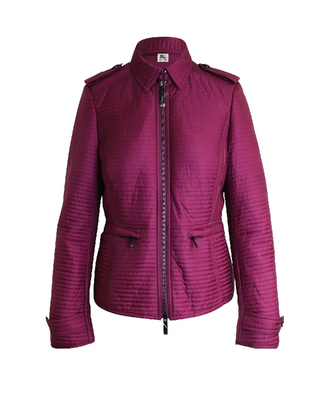 Burberry Quilted Zip Jacket in Magenta Nylon