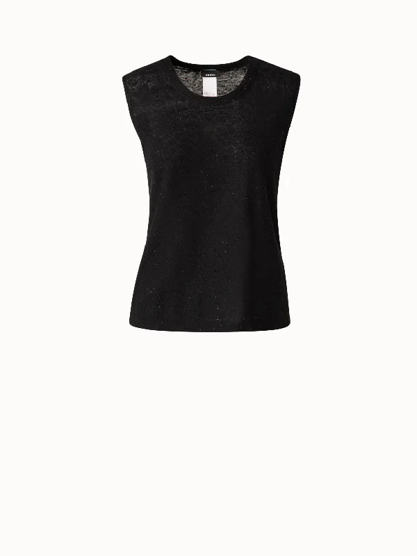 Linen Cotton Knit Tank Top with Fine Sequins