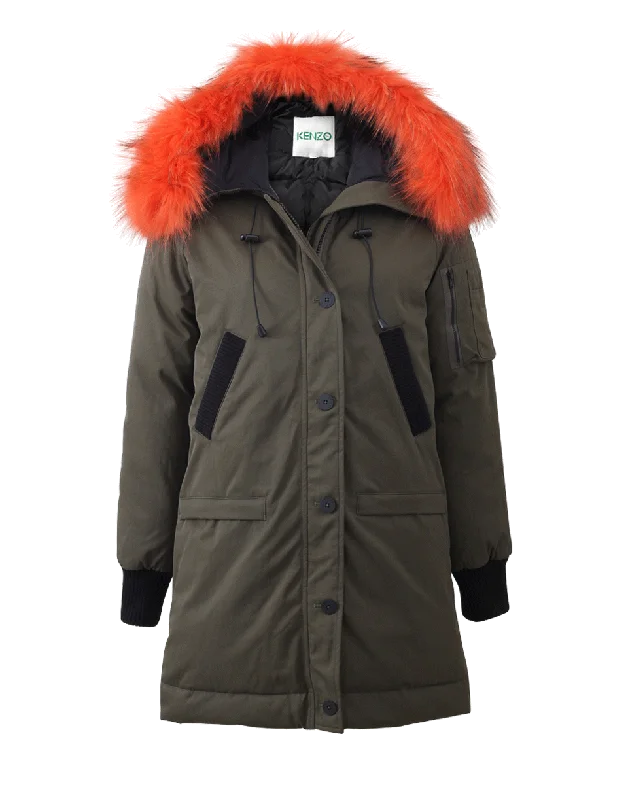 Puffer Coat With Fur Collar