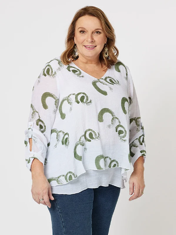 Abstract Print Layered Tunic - Khaki